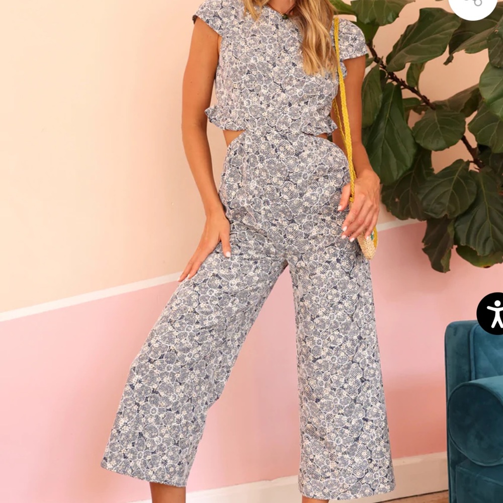 Adelyn Rae Helena Embroidered Cut-Out Jumpsuit (new with tags)